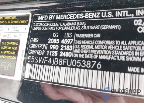 2015 Mercedes-Benz C 300 z USA, uszkodzony, nr VIN 55SWF4JB8FU053876